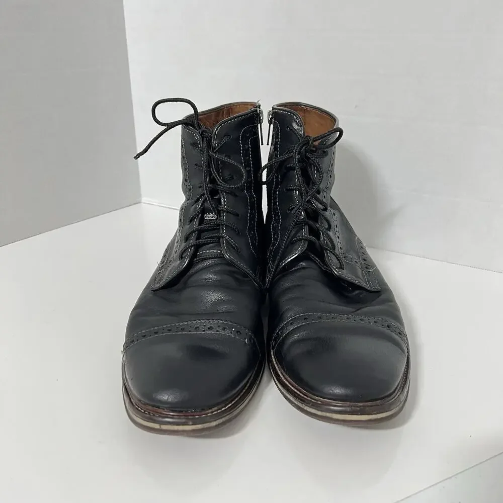 Johnston Murphy Men Warner Cap Toe Chukka Black Zip Leather Boots 10.5 Zip Laces
